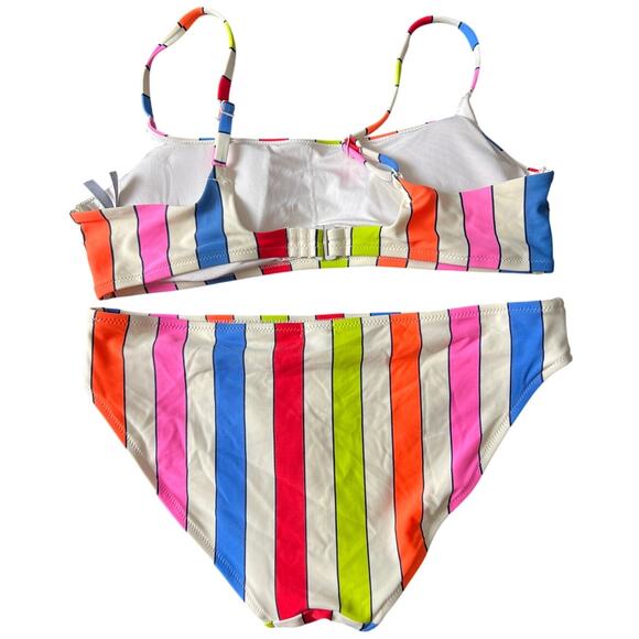 Aerie Striped Rainbow Bikini Set 2 Piece Swimsuit Medium M EUC - Picture 2 of 7